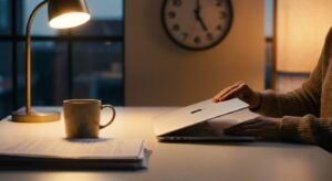 Radnik zatvara laptop tačno u 5 sati, simbolizirajući "Act Your Wage" trend i postavljanje granica između posla i privatnog života.