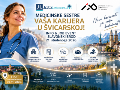 Medicinske sestre / medicinski tehničari – prilika za zaposlenje u njemačkom govornom području Švicarske | Program IMP | Događaj u Slavonskom Brodu, 21. studenoga 2026.